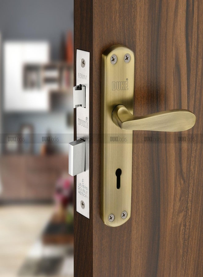 دوق طقم مقابض أبواب Duke Mortise | قفل مقبض باب للأبواب الرئيسية والداخلية | MH-624 BA KY | آلية قفل بستة أذرع | مزلاج قابل للعكس | قفل للأبواب الخشبية (تشطيب نحاسي عتيق غير لامع) - Image 4